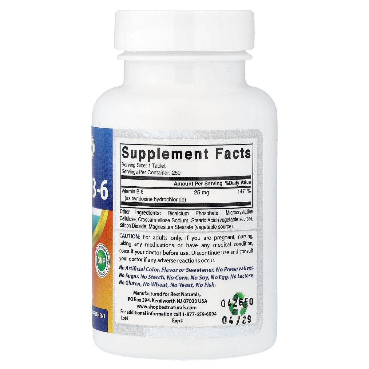 Best Naturals, Vitamin B6, 25 mg, 120 Tablets