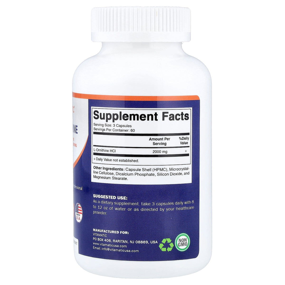 Vitamatic, L-Ornithine, 180 Vegetable Capsules (666 mg per Capsule)