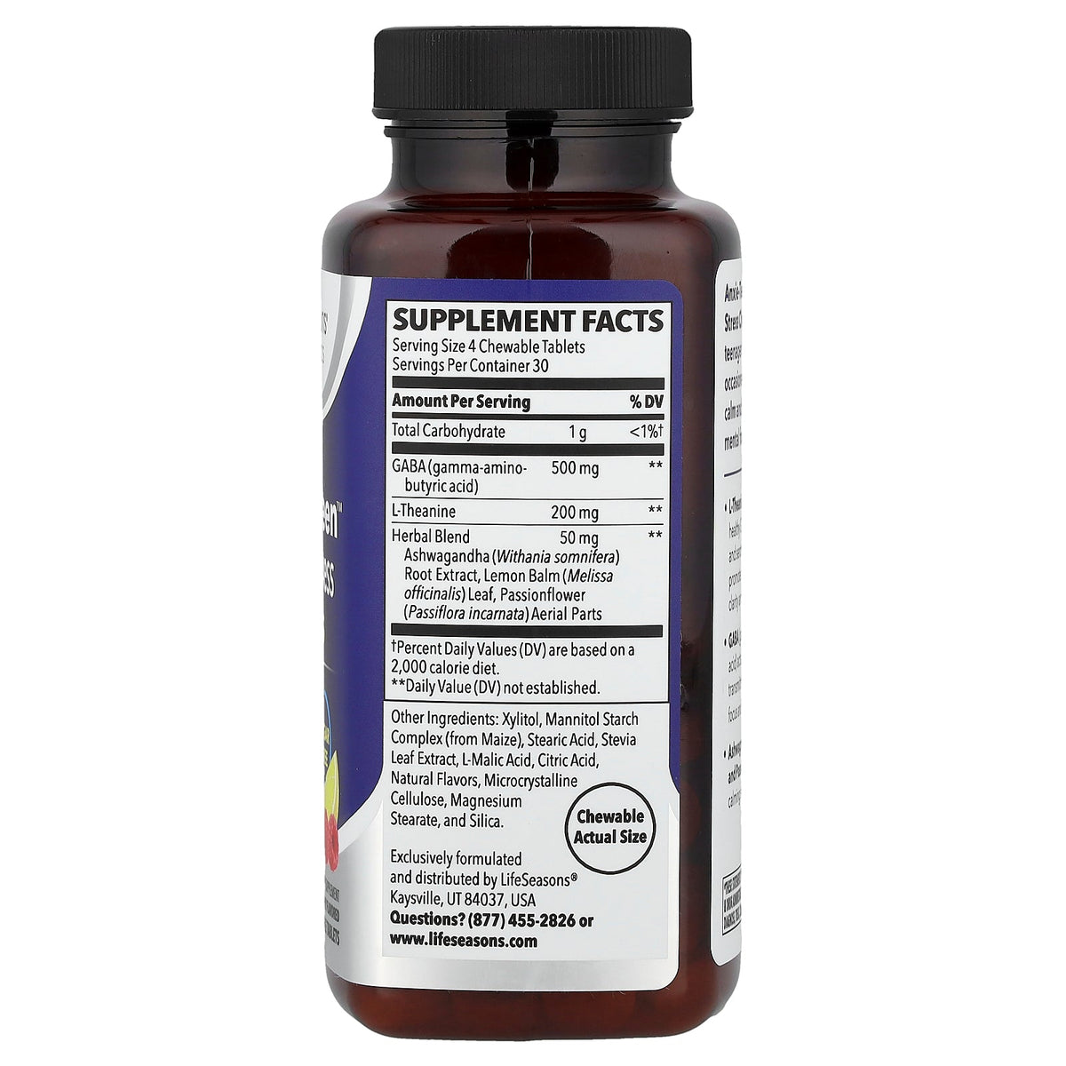 LifeSeasons, Therapeutics, Anxie-Teen™ Focus and Stress, Lemon-Berry, 120 Chewable Tablets