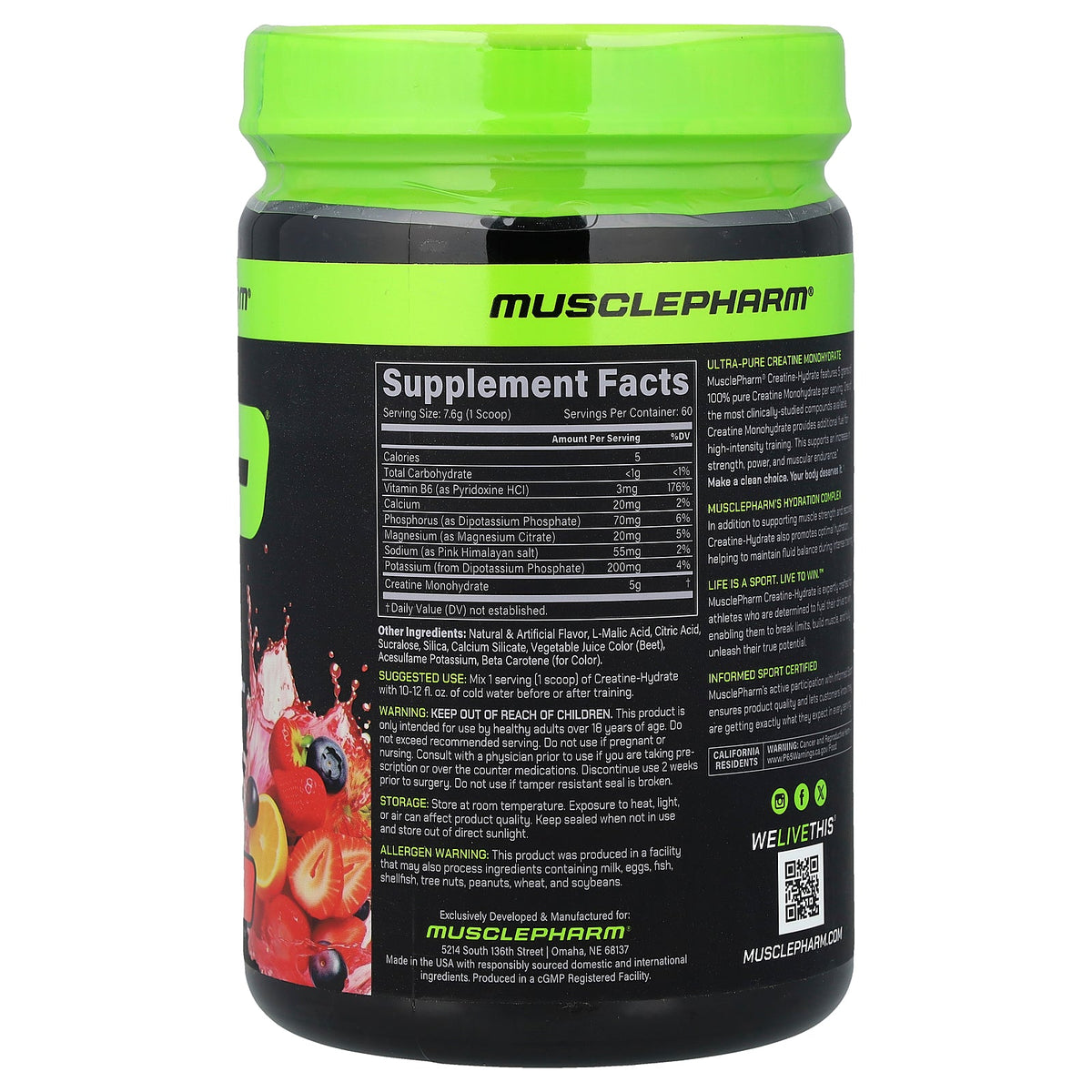 MusclePharm, Creatine-Hydrate, Fruit Punch, 16 oz (453 g)