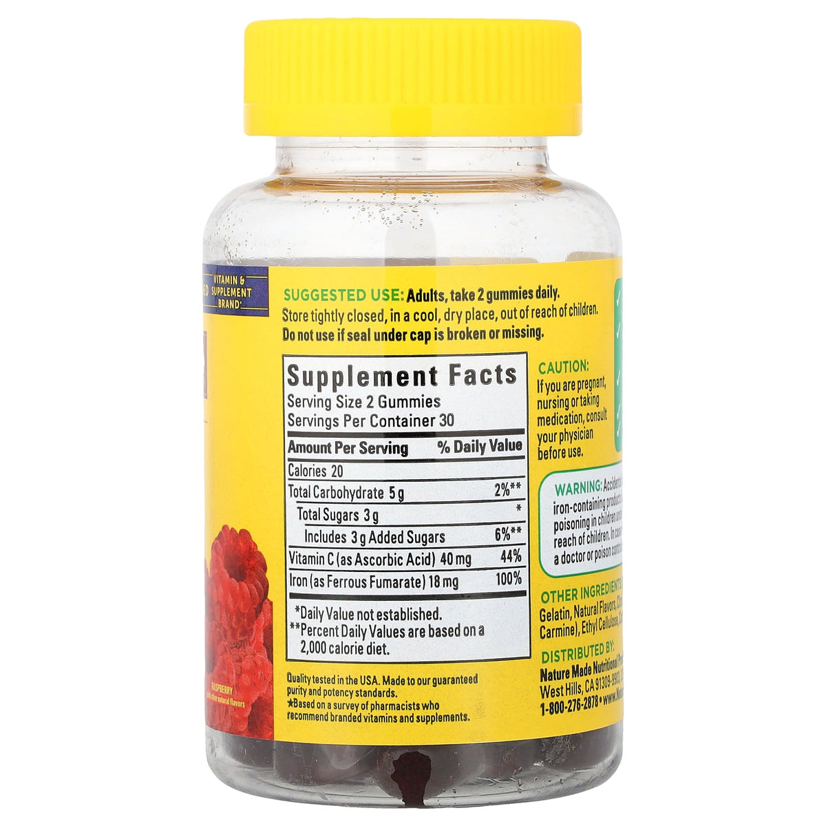 Nature Made, Iron Gummies with Vitamin C, Raspberry, 60 Gummies