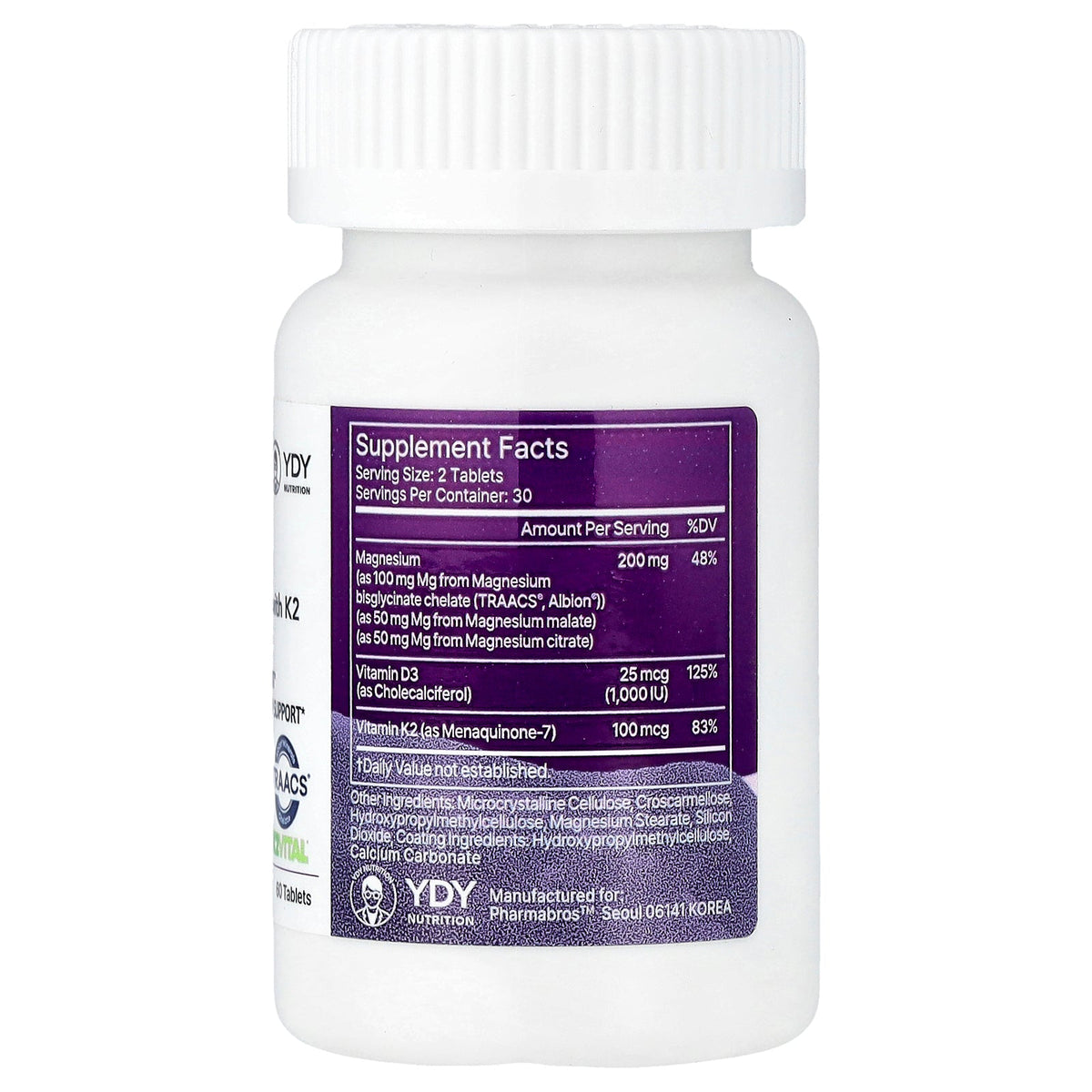 YDY, Chelated Magnesium with K2, 60 Tablets