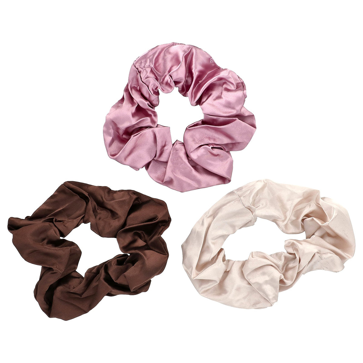 Giovanni, Satin Hair Scrunchies, Extra Large, Pink, Beige, Dark Brown, 3 Scrunchies