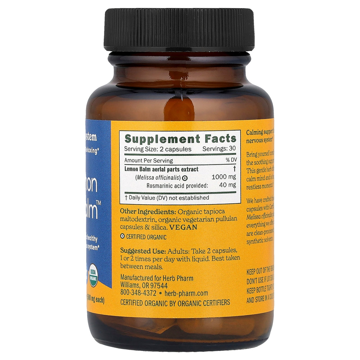 Herb Pharm, Lemon Balm Calm™, 500 mg, 60 Vegetarian Capsules