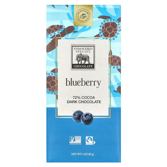 Endangered Species Chocolate, Blueberry Dark Chocolate, 72% Cocoa, 3 oz (85 g)