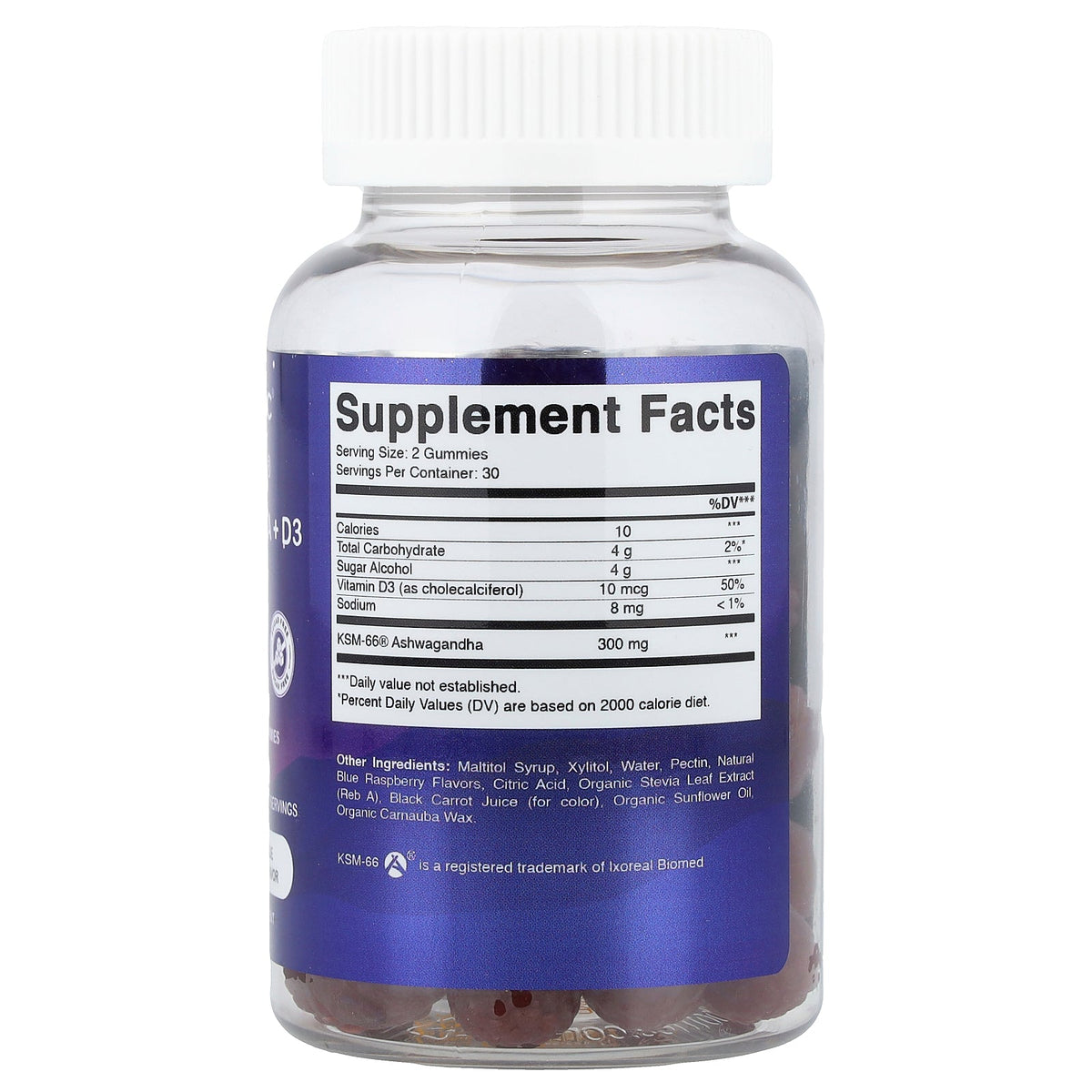 Vitamatic, KSM-66® Ashwagandha + D3 Gummies, Natural Blue Raspberry, 60 Gummies