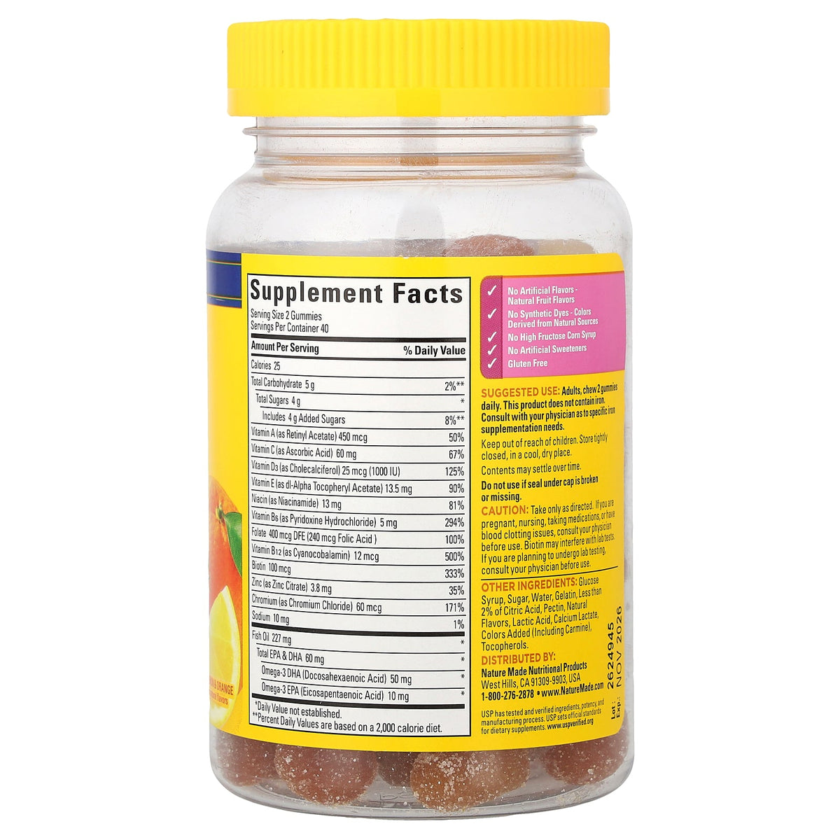 Nature Made, Multi + Omega-3 Gummies For Her, Strawberry Lemon & Orange, 80 Gummies