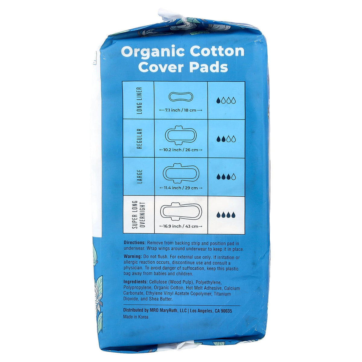 MaryRuth's, Organic Cotton Cover Pads  with Wings, Super Long Overnight, Heaviest Flow, 10 Pads