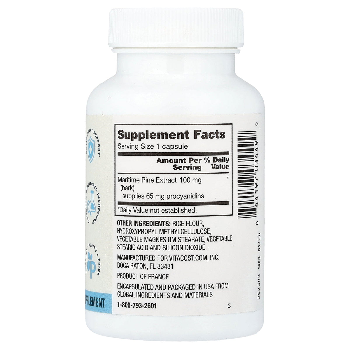 Vitacost, Advanced, Pycnogenol®, Pine Bark Extract, 100 mg, 30 Capsules
