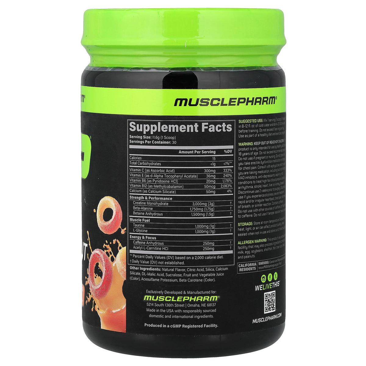 MusclePharm, Assault® Preworkout, Sour Peach Rings, 12.3 oz (348 g)