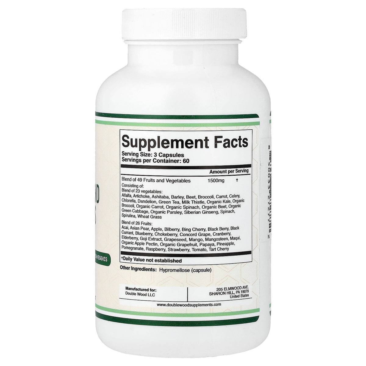 Double Wood Supplements, Daily Fruits And Veggies, 180 Capsules