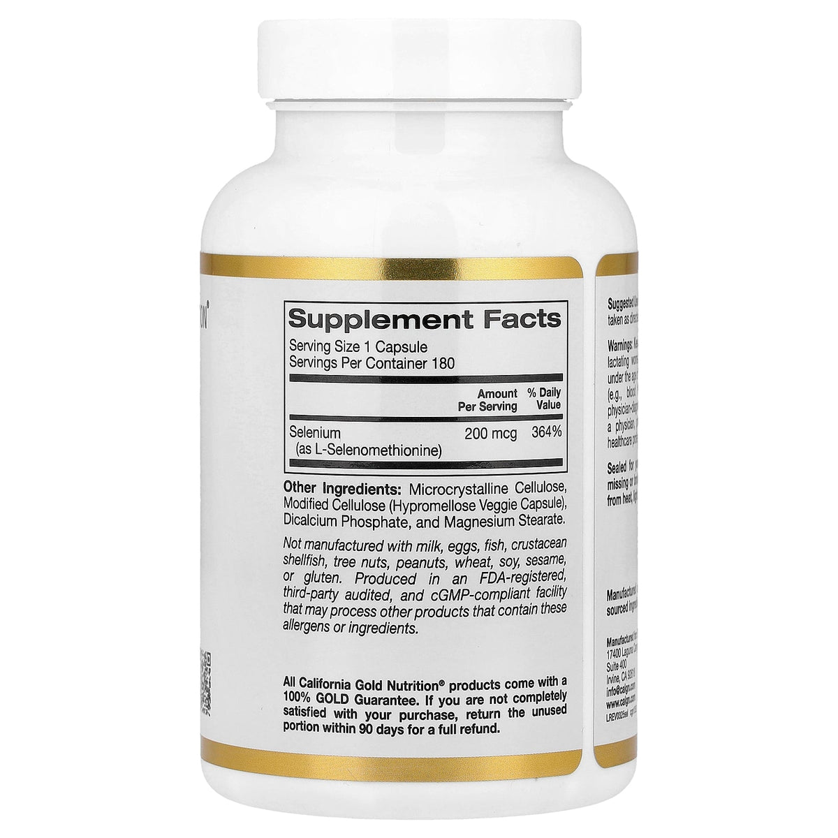 California Gold Nutrition, Selenium, Yeast-Free, 200 mcg, 180 Veggie Capsules
