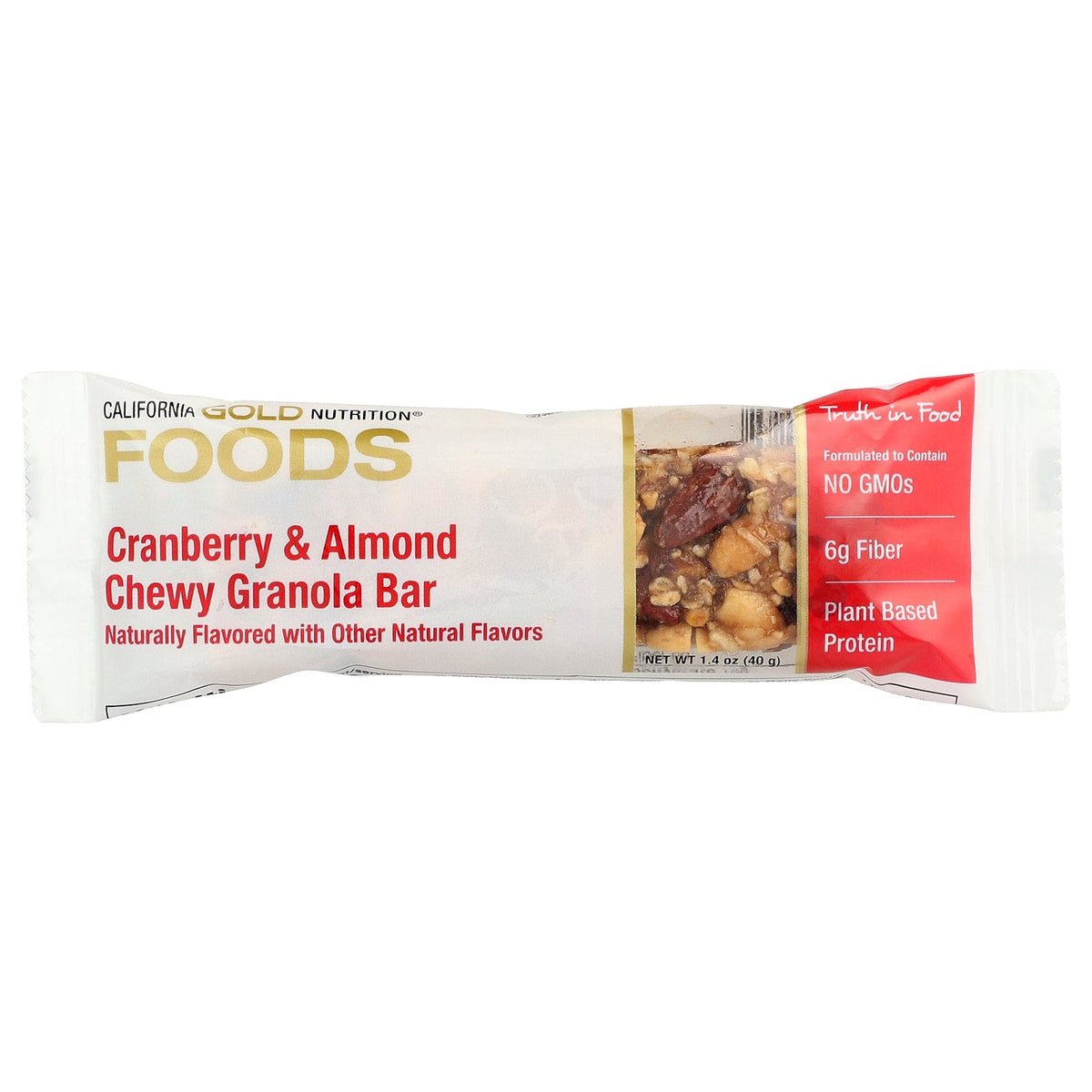 California Gold Nutrition, Foods, Cranberry & Almond Chewy Granola Bars, 12 Bars, 1.4 oz (40 g) Each