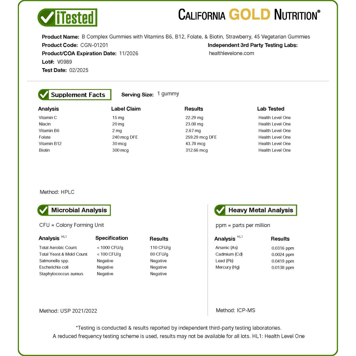 California Gold Nutrition, Gummiology® B Complex Gummies with Vitamins B6 and B12, Folate, and  Biotin, Strawberry, 45 Vegetarian Gummies