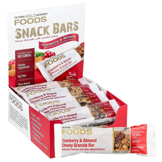 California Gold Nutrition, Foods, Cranberry & Almond Chewy Granola Bars, 12 Bars, 1.4 oz (40 g) Each