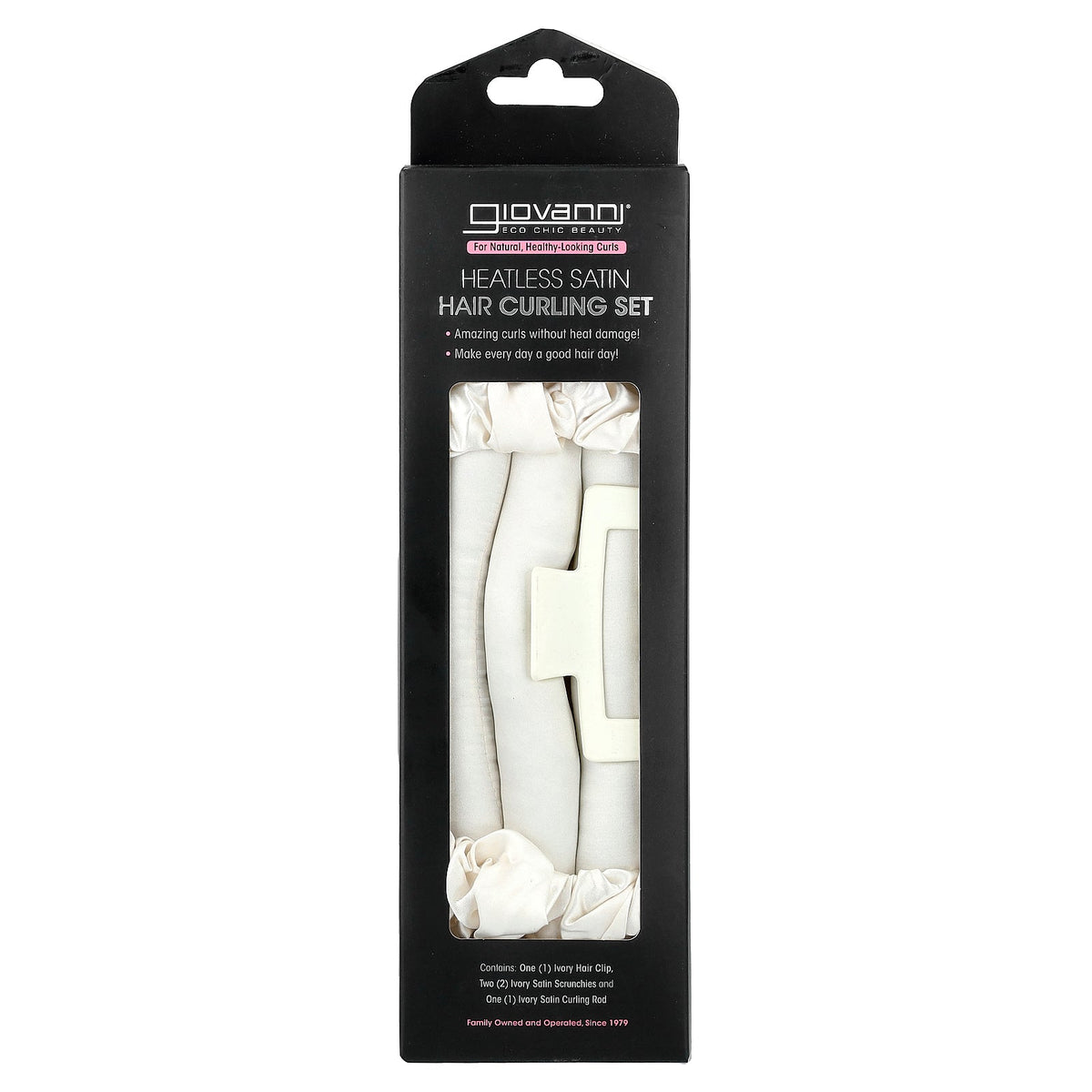 Giovanni, Heatless Satin, Hair Curling Set, Ivory, 4 Pieces