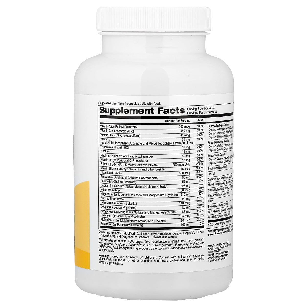 Super Nutrition, Men's Multivitamin with Super Adaptogen Complex, Super BlueGreen Complex, and Super Spice Complex, Iron Free, 240 Veggie Capsules