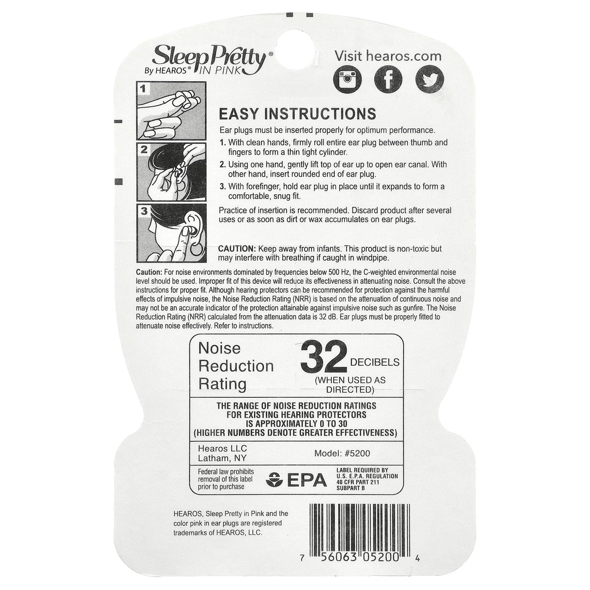 Hearos, Sleep Pretty® Ear Plugs, Pink, NRR 32, 14 Pair
