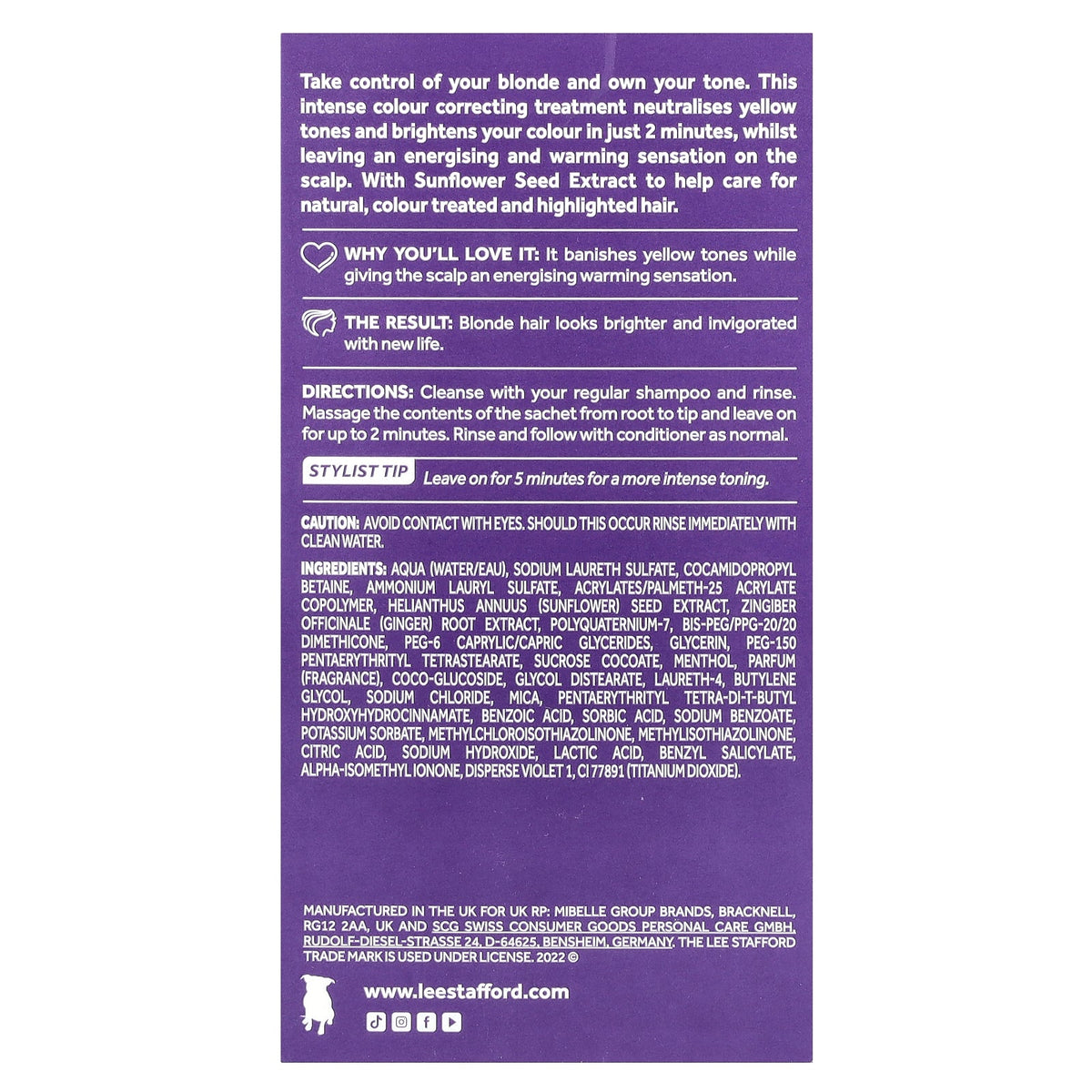 Lee Stafford, Bleach Blondes, Purple Toning Hot Shots, 4 Sachets, 0.5 fl oz (15 ml)