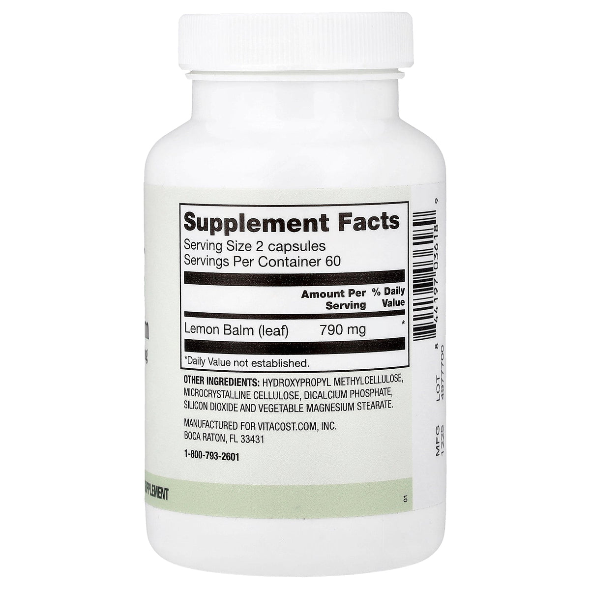 Vitacost, Everyday, Lemon Balm, 120 Capsules (395 mg per Capsule)
