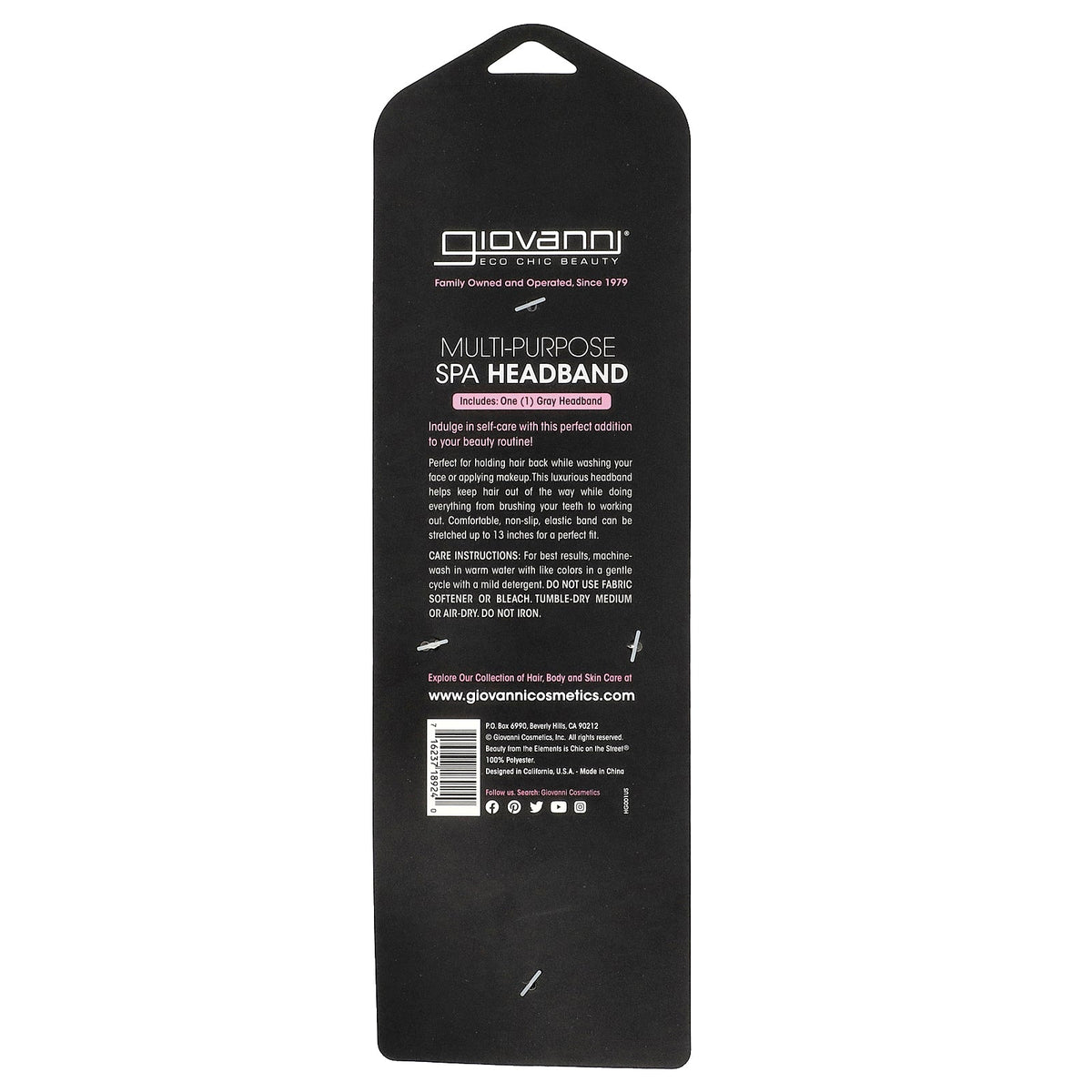 Giovanni, Multi-Purpose Spa Headband, Gray, 1 Headband