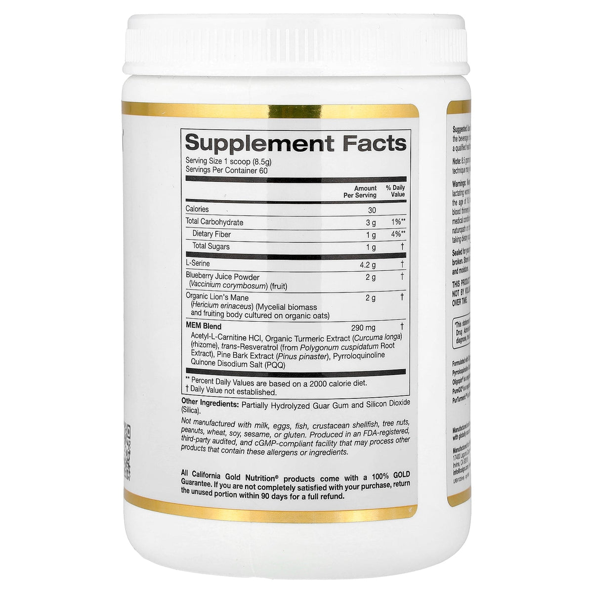California Gold Nutrition, MEM Food®, Memory & Cognitive Support with MEM Blend, L-Serine, Organic Lion's Mane and Blueberry Juice Powder, 1.12 lb (510 g)