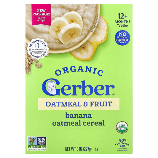 Gerber, Organic Oatmeal & Fruit Cereal, 12+ Months, Banana, 8 oz (227 g)