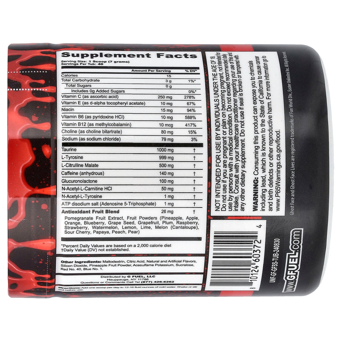 G FUEL, Energy Formula, Ghost Face®, Cherry Green Apple, 9.9 oz (280 g)