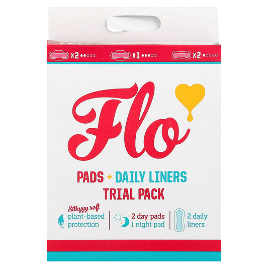 Here We Flo, Pads + Daily Liners Trial Pack, 3 Pads + 2 Liners