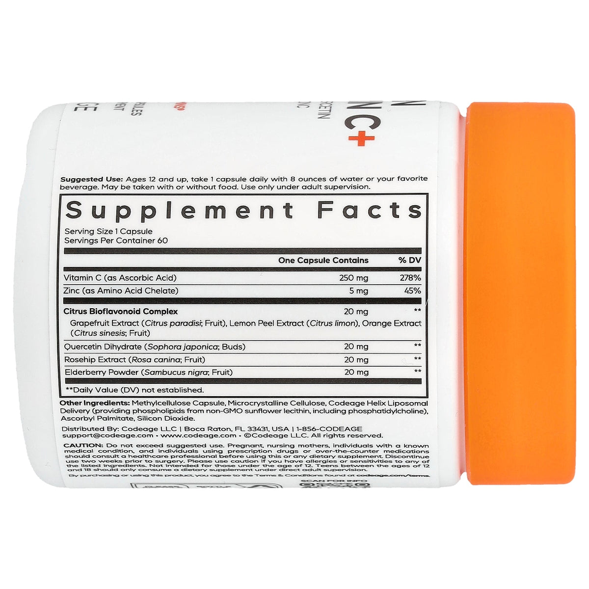 Codeage, Teen Vitamin C+, 60 Vegetable Capsules