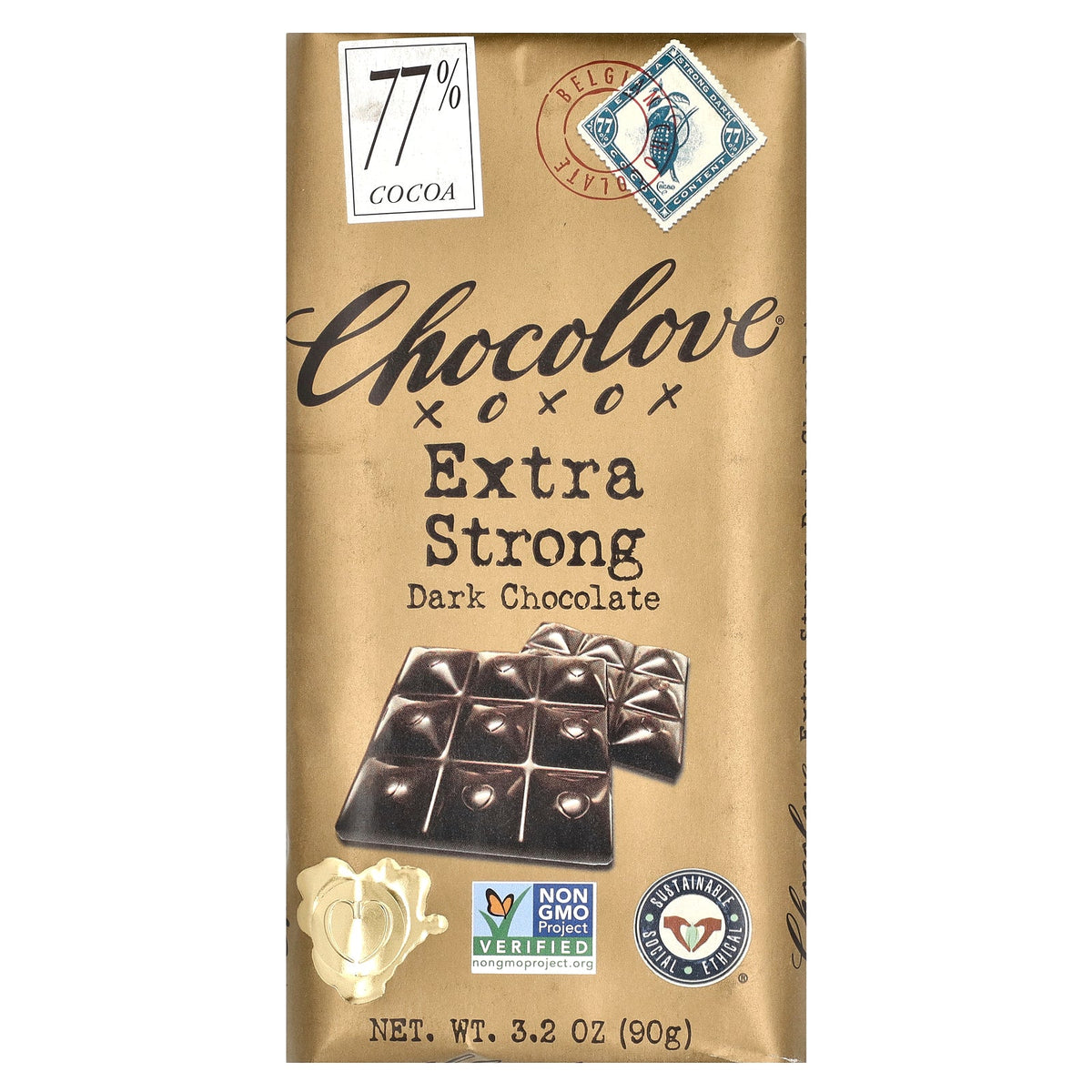 Chocolove, Extra Strong Dark Chocolate, 77% Cocoa, 3.2 oz (90 g)