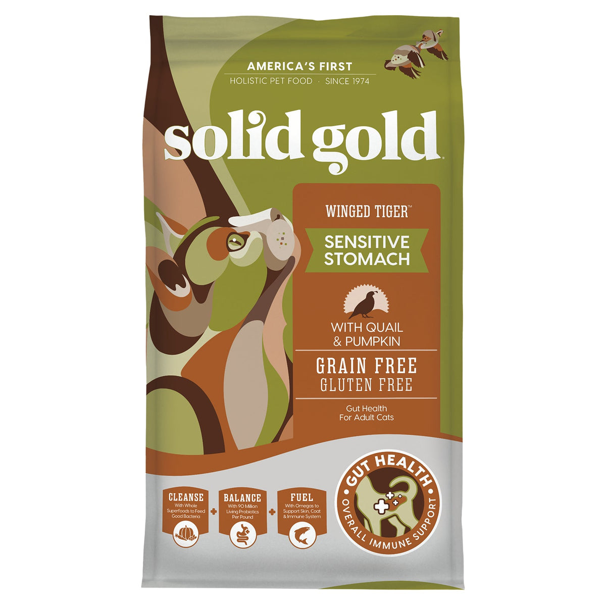 Solid Gold, Winged Tiger™, For Cats, Adult, With Quail & Pumpkin, 3 lbs (1.36 kg)