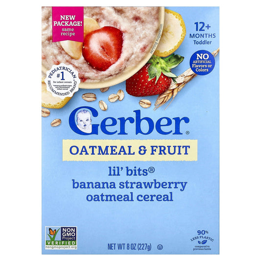Gerber, Lil' Bits®, Oatmeal & Fruit Cereal, 12+ Months, Banana Strawberry, 8 oz (227 g)