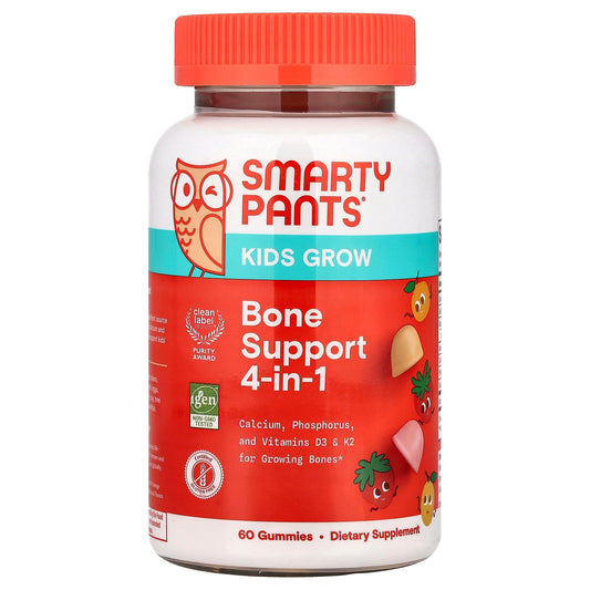 SmartyPants, Kids Grow, Bone Support 4-in-1 Gummies, Strawberry Creme and Orange Mango, 60 Gummies