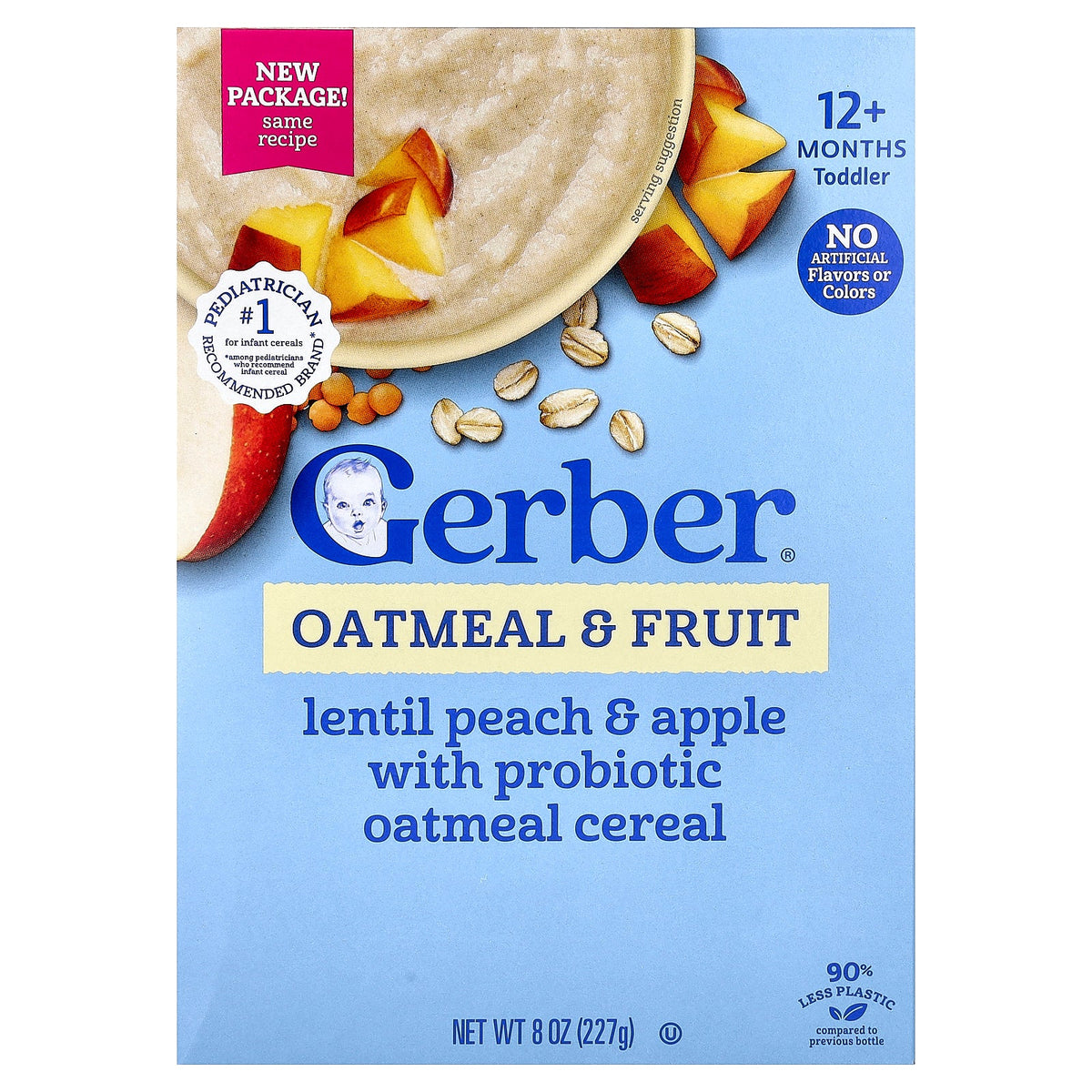 Gerber, Oatmeal & Fruit Cereal with Probiotic, 12+ Months, Lentil, Peach & Apple, 8 oz (227 g)