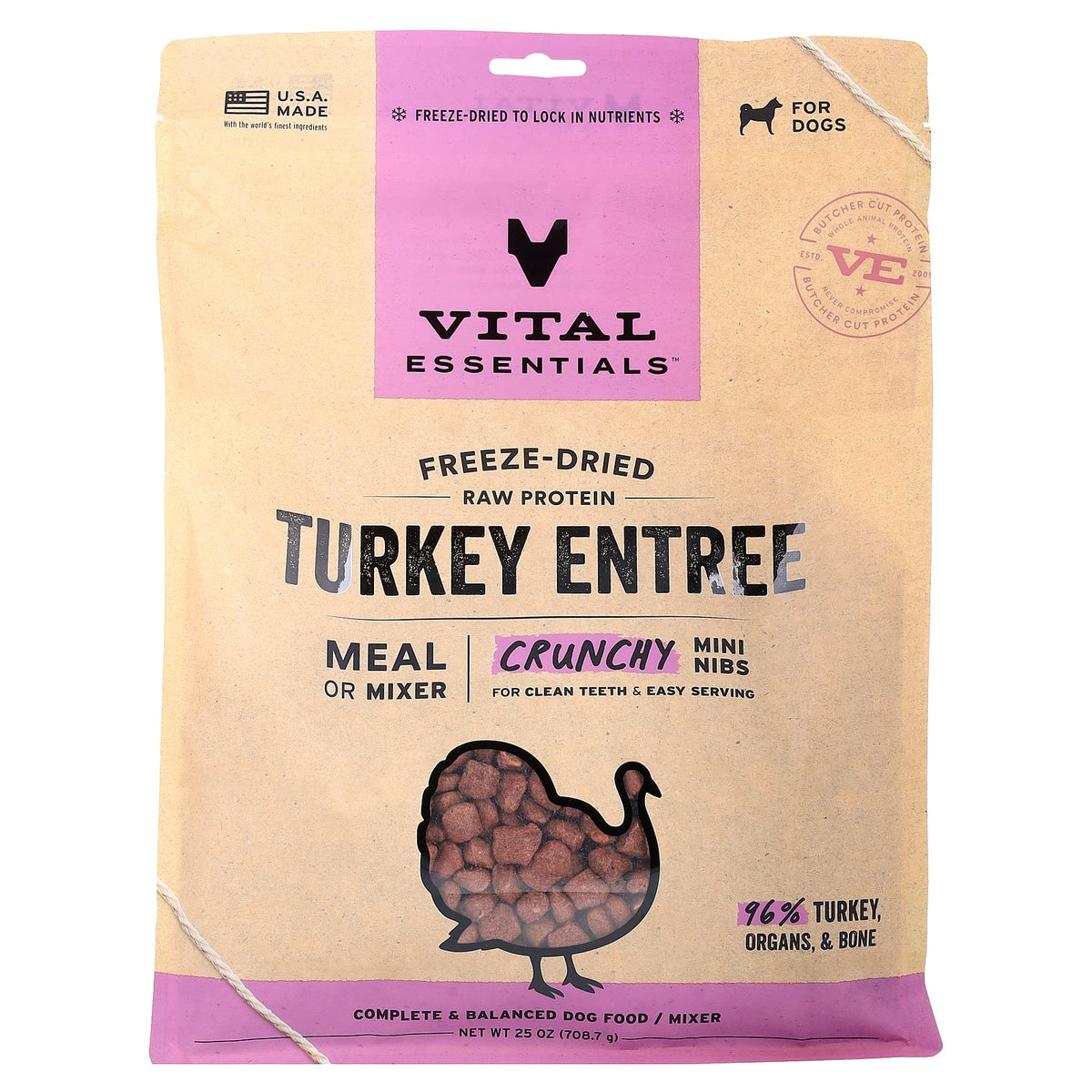 Vital Essentials, Freeze-Dried Raw Protein, Crunchy Mini Nibs, For Dogs, Turkey Entree, 25 oz (708.7 g)