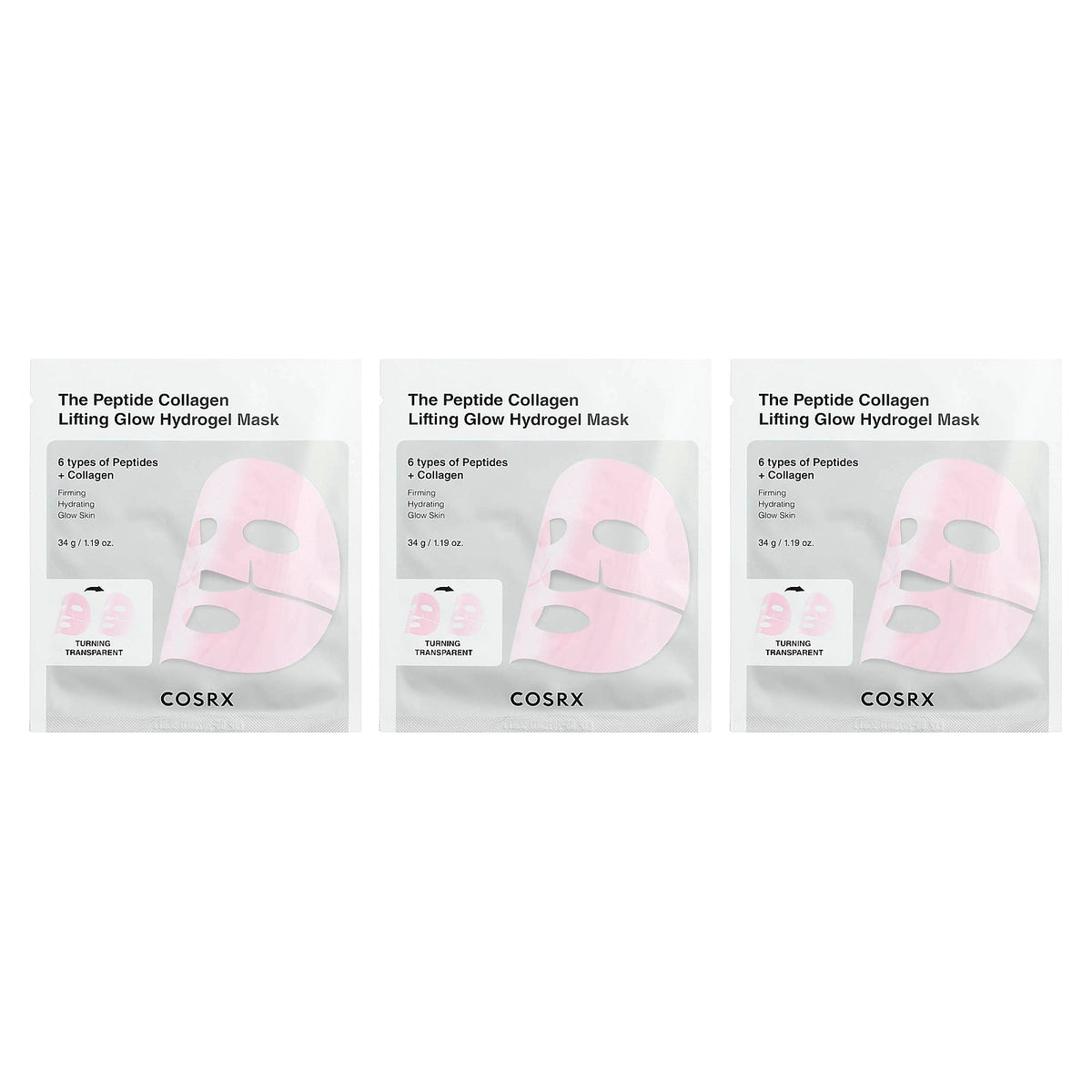 CosRx, The Peptide Collagen Lifting Glow Hydrogel Beauty Mask, 3 Sheets, 1.19 oz (34 g) Each