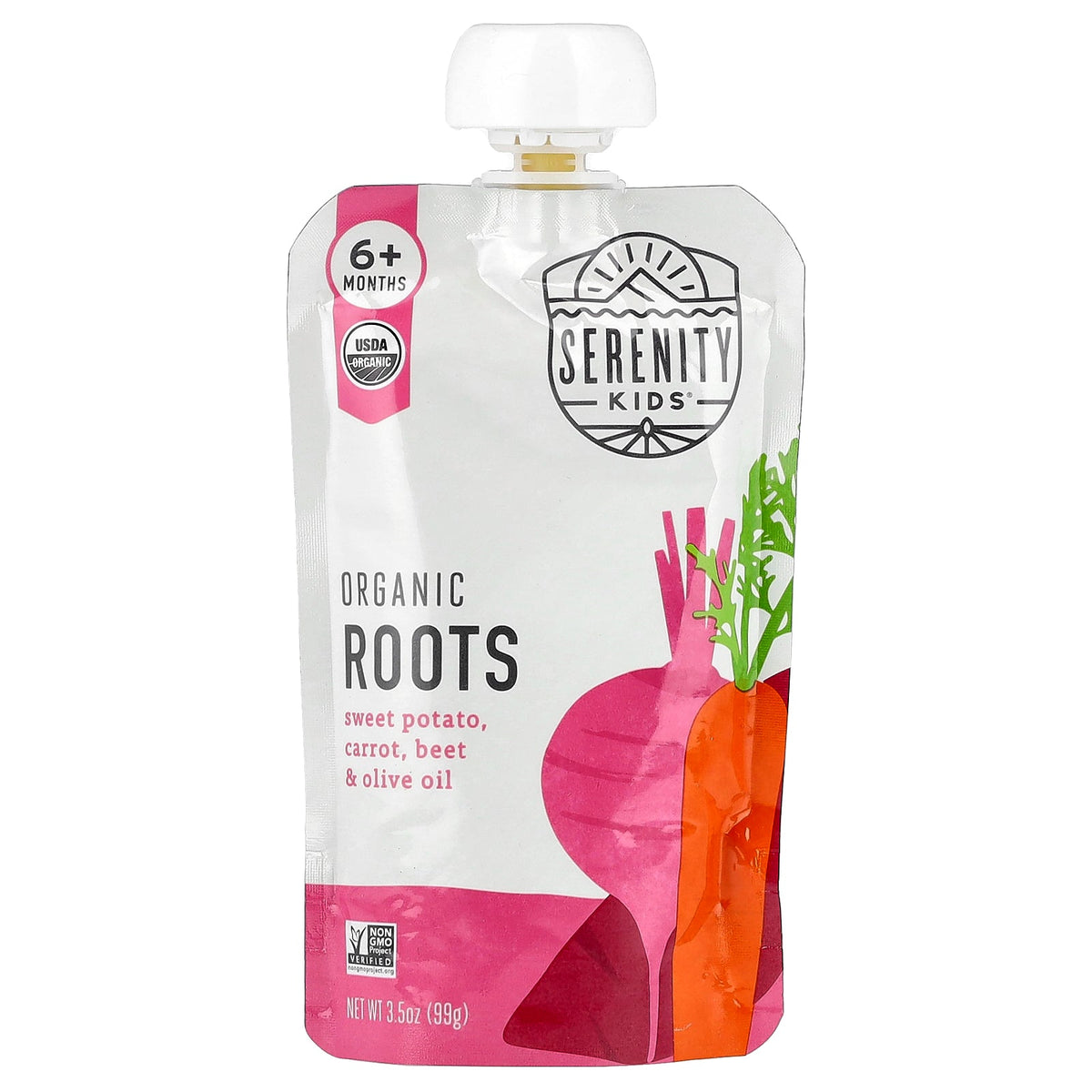 Serenity Kids, Organic Roots, Sweet Potato, Carrot, Beet & Olive Oil, 6+ Months, 6 Pouches, 3.5 oz (99 g) Each