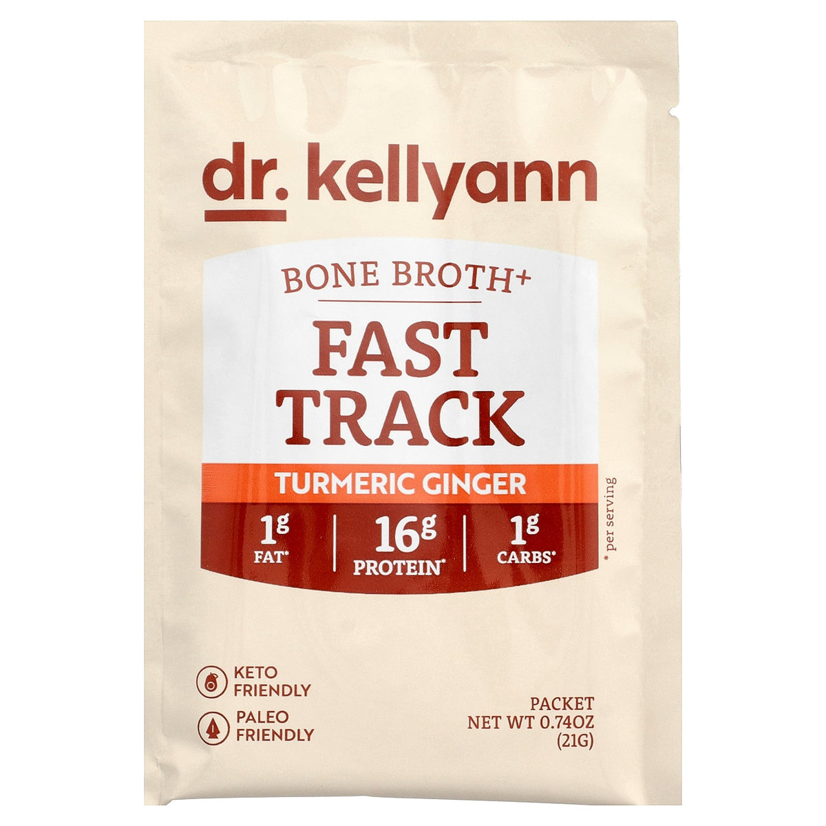 Dr. Kellyann, Bone Broth+, Fast Track, Turmeric Ginger, 7 Packets, 0.74 oz (21 g) Each