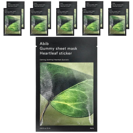 Abib, Gummy Beauty Sheet Mask, Heartleaf Sticker, 10 Sheets, 0.91 fl oz (27 ml) Each