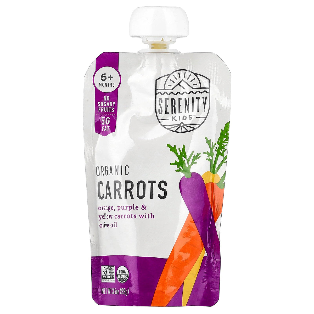 Serenity Kids, Organic Carrots, Orange, Purple & Yellow Carrots with Olive Oil, 6+ Months, 6 Pouches, 3.5 oz (99g ) Each