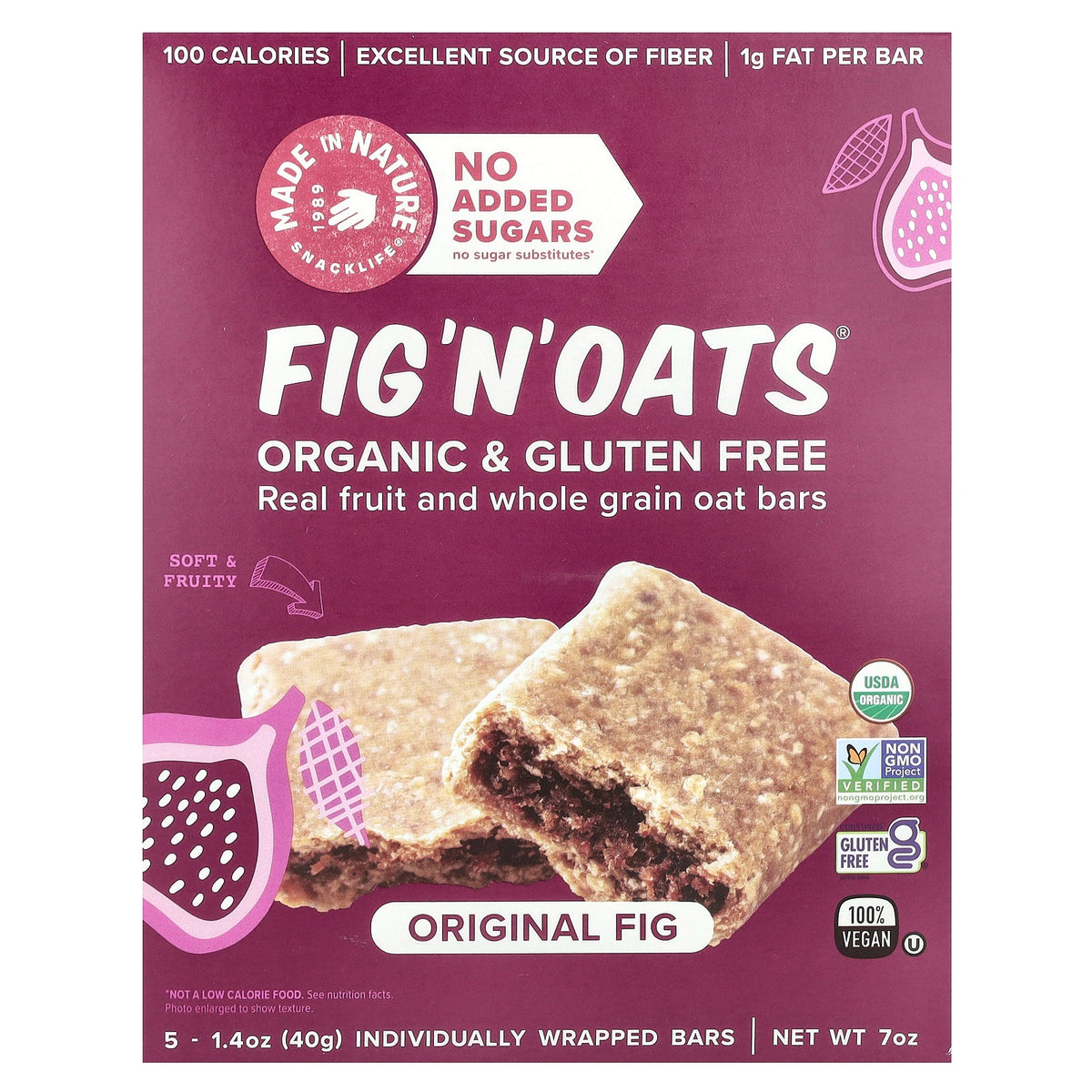 Made in Nature, Fig 'N' Oats®, Original Fig, 5 Individually Wrapped Bars, 1.4 oz (40 g) Each