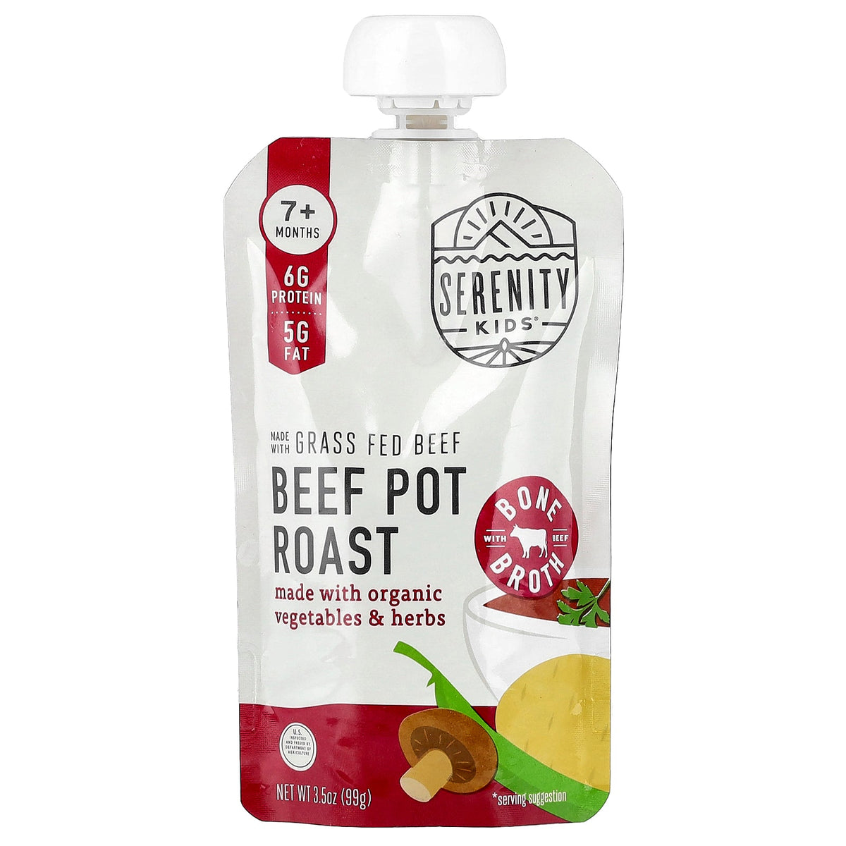 Serenity Kids, Beef Pot Roast with Organic Vegetables & Herbs, 7+ Months, 6 Pouches, 3.5 oz (99 g) Each