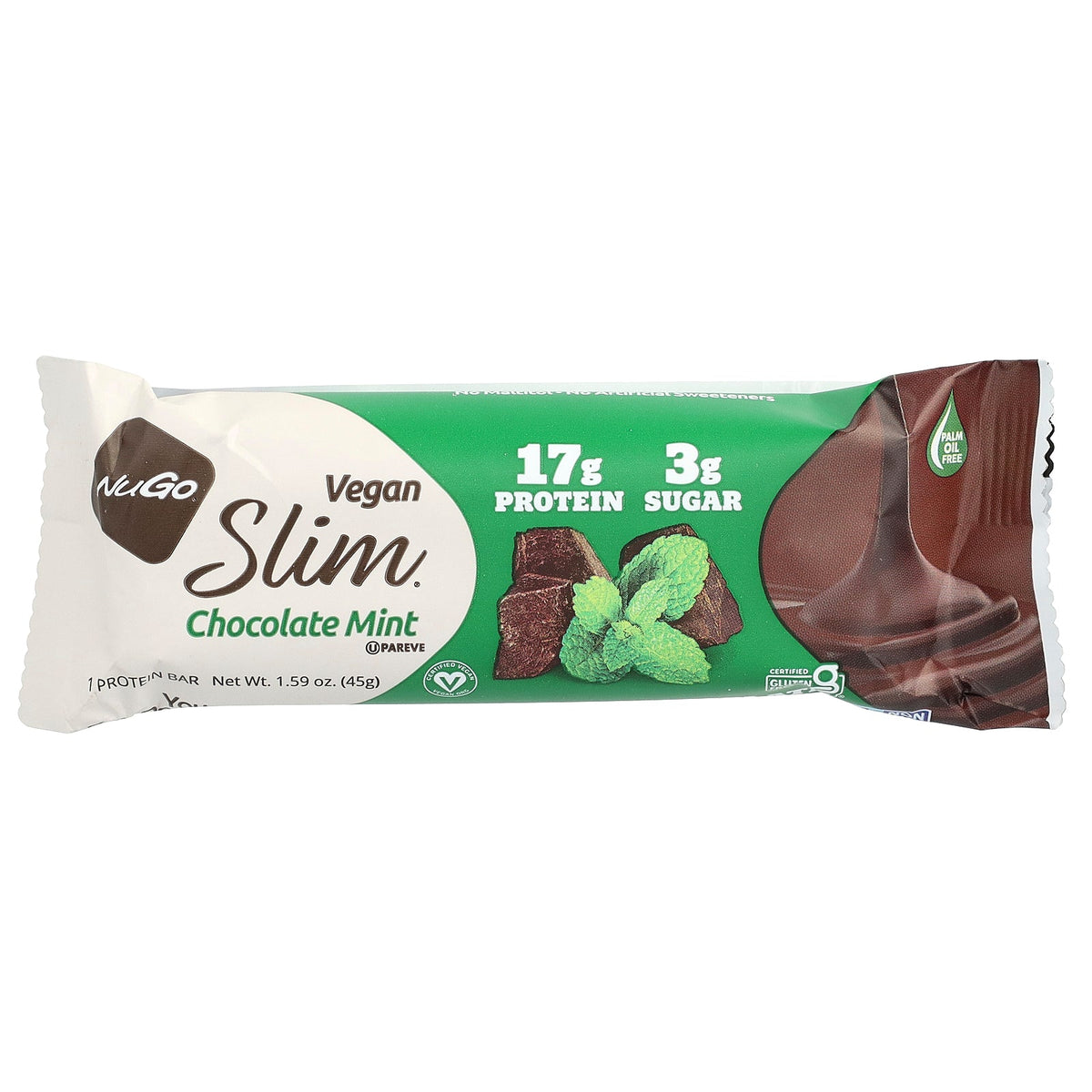 NuGo Nutrition, Slim®, Vegan Protein Bars, Chocolate Mint, 12 Bars, 1.59 oz (45 g) Each