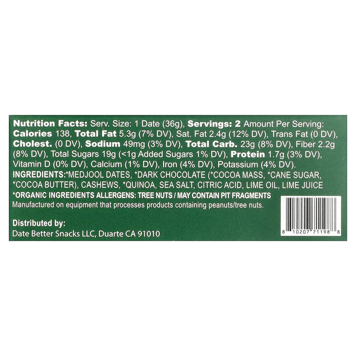 Date Better Snacks, Dates, Cashew Lime Crisp, 2.4 oz