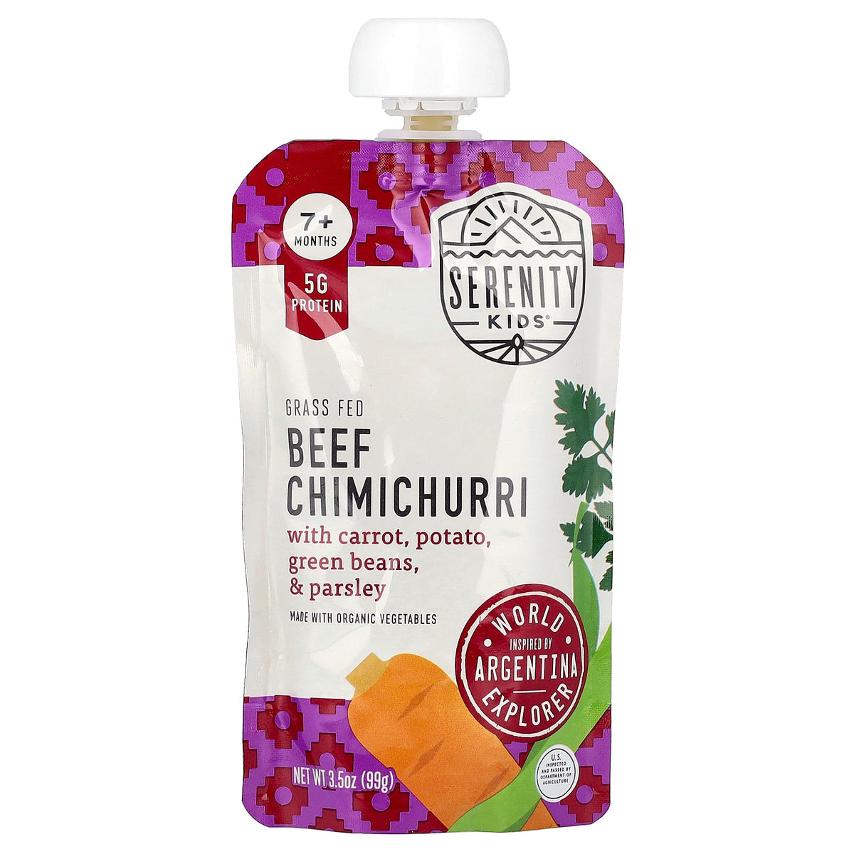 Serenity Kids, Grass Fed Beef Chimichurri with Carrot, Parsley, Cilantro and Green Beans, 7+ Months, 6 Pouches, 3.5 oz (99 g) Each
