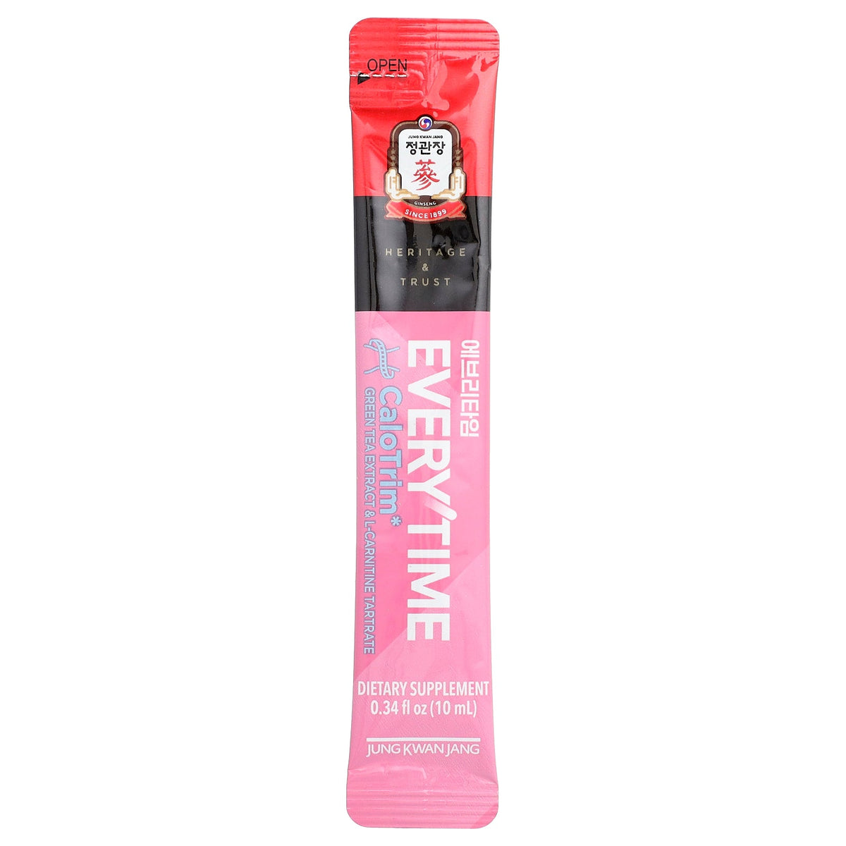 JungKwanJang, Everytime CaloTrim, Green Tea Extract & L-Carnitine Tartrate, 10 Liquid Sticks, 0.34 fl oz (10 ml) Each