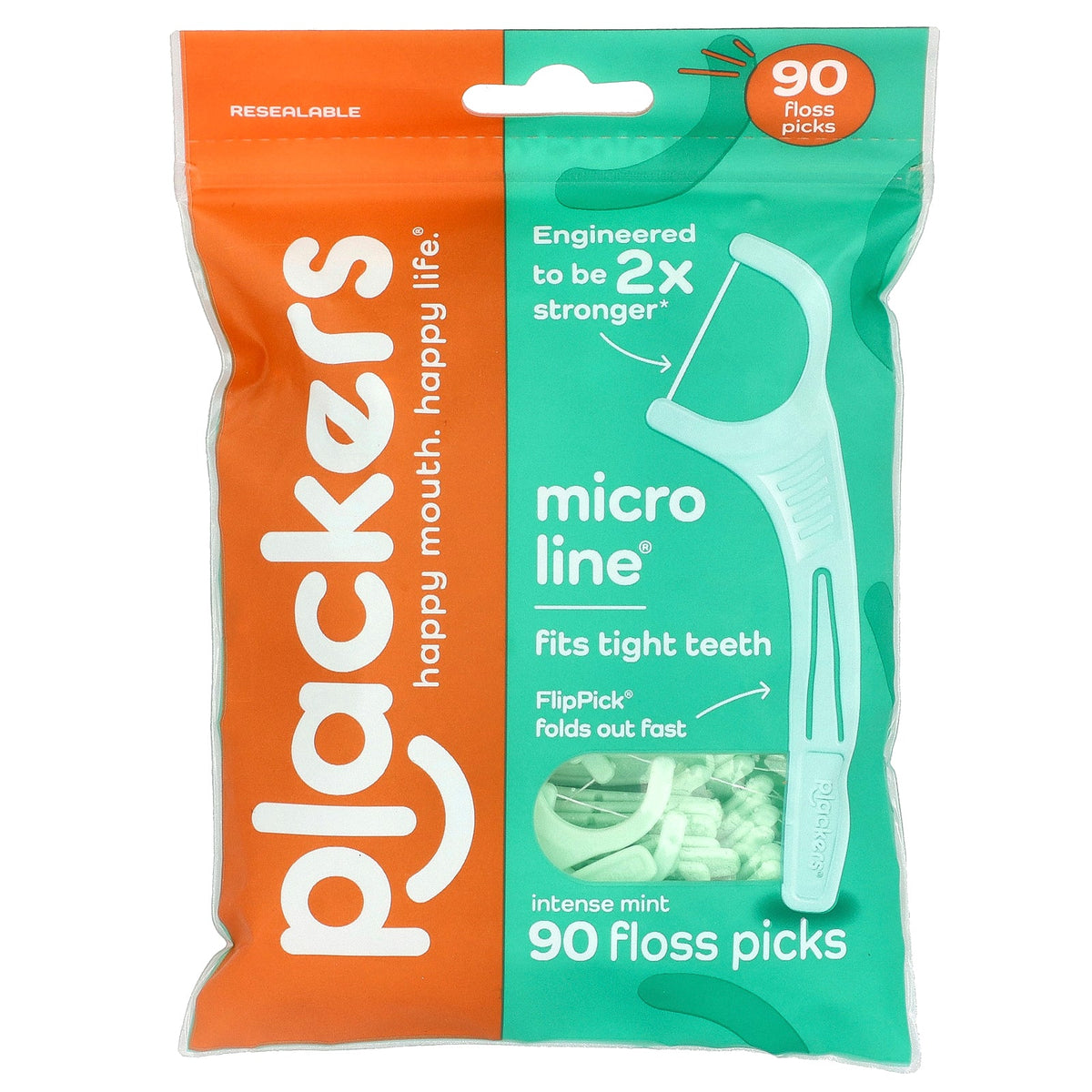 Plackers, Micro Line®, Floss Picks, Intense Mint, 90 Count