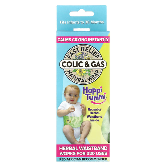 Happi Tummi, Fast Relief Colic & Gas, Natural Wrap, Infants to 36 Months, Green, 1 Wrap & 1 Herbal Pouch