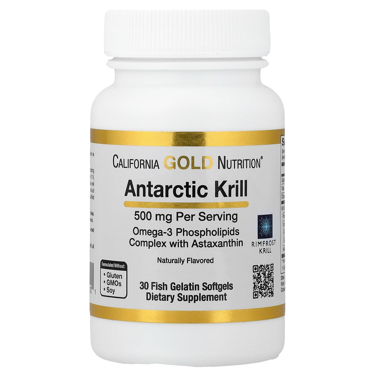 California Gold Nutrition, Antarctic Krill Oil, Omega-3 Phospholipids Complex with EPA, DHA, and Astaxanthin, Natural Strawberry and Lemon, 500 mg, 30 Fish Gelatin Softgels